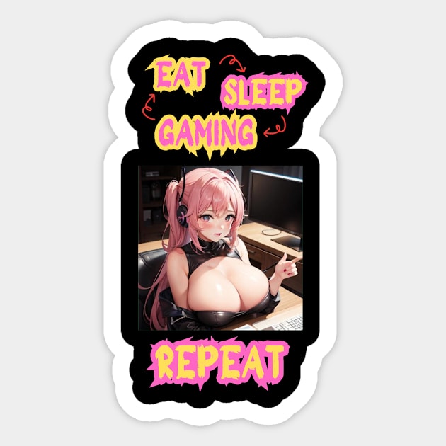 Eat Sleep Gaming Repeat Anime Girl Sticker by Clicks Clothes